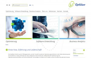 Internetauftritt | OptWare GmbH, Regensburg - Startseite mit Hover-Teaserbildern