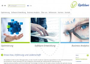 Internetauftritt | OptWare GmbH, Regensburg - Startseite mit Hover-Teaserbildern